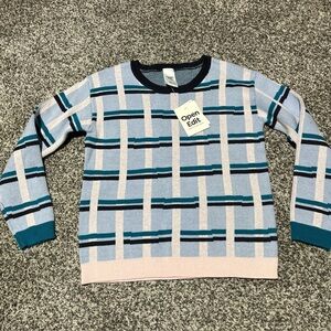 NWT Nordstrom  Open Edit Youth Blue Plaid Sweater 100% Cotton Size 7
